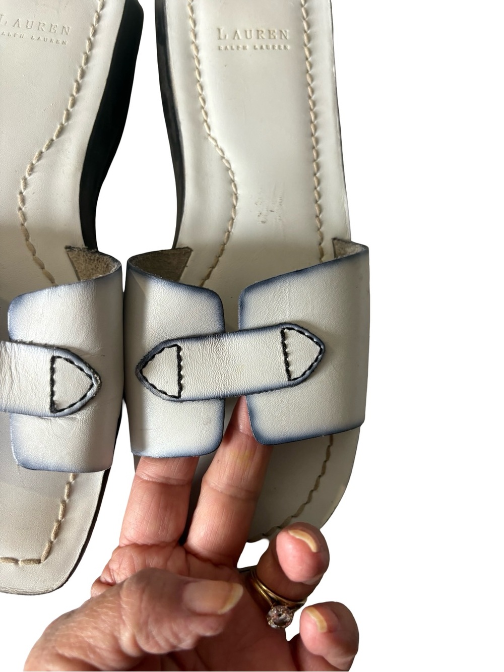 Ralph Lauren Off-White Leather Slip-On Mule